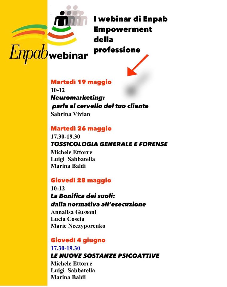 Calendario webinar fino 4 giugno