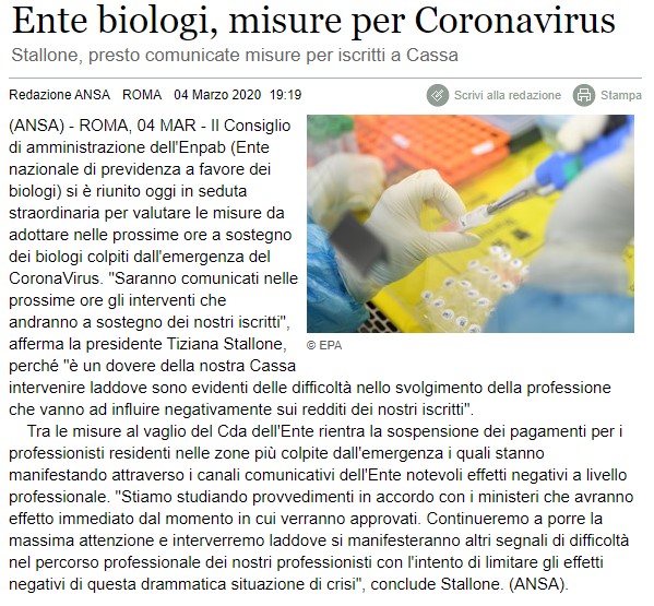 ENPAB EMERGENZA CORONAVIRUS