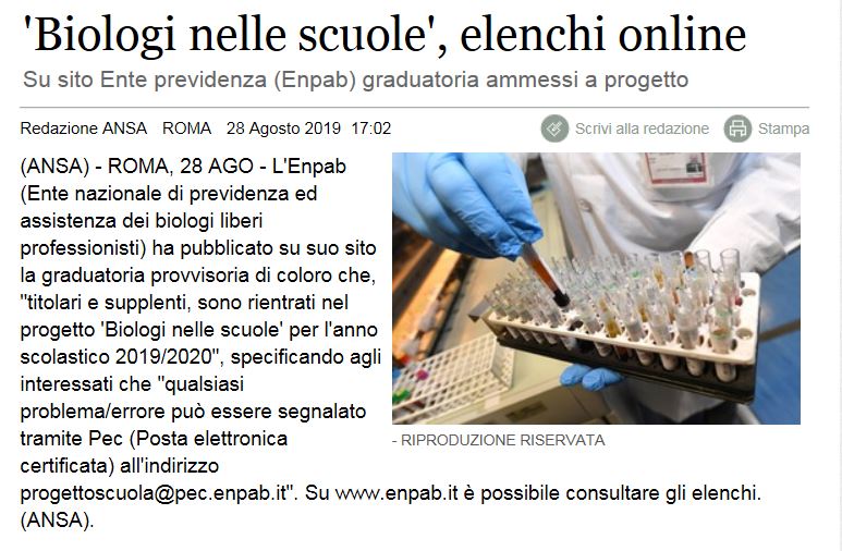 ANSA BIOLOGI NELLE SCUOLE